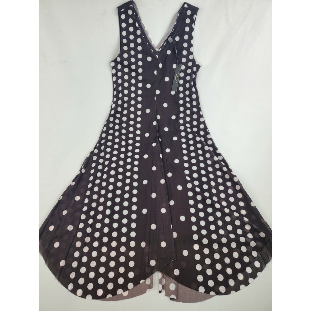 Tahari women dress TD902020 44003 black brown white dot nylon sz M $118